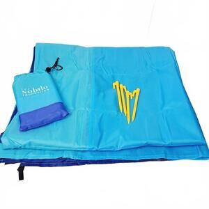 Blue Nylon 8 x6 ft Lightweight Waterproof Sandproof Pocket Beach Blanket New